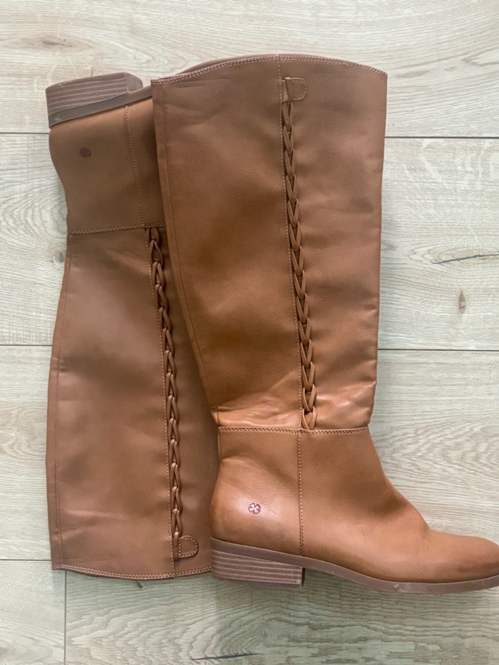 Women’s Tall Braided Shaft Riding Boots in Chestnut Cognac Brown Knee High Boots